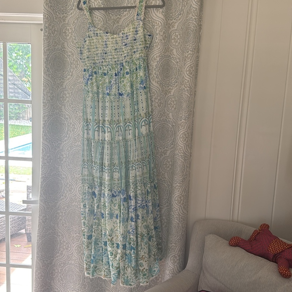 Rococo Sand Blue and Green Floral Maxi Dress